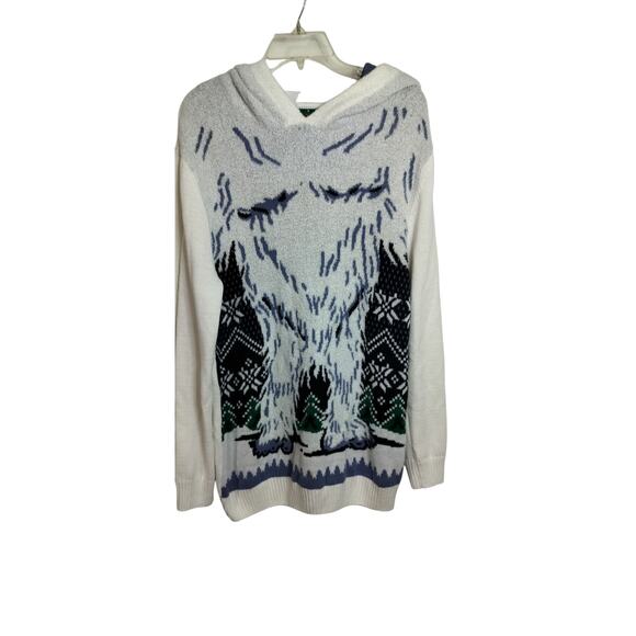 M783) Ugly Sweater Men Winter Abominable Snowman Teeth Hooded Sweater XL - Picture 3 of 11